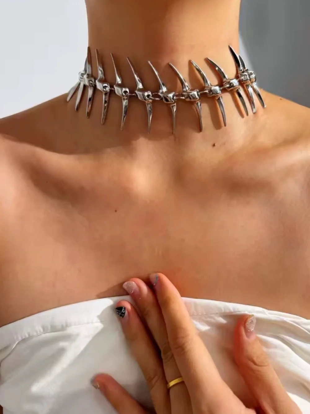 Silver Skeleton Spine Bones Back Chain Necklace
